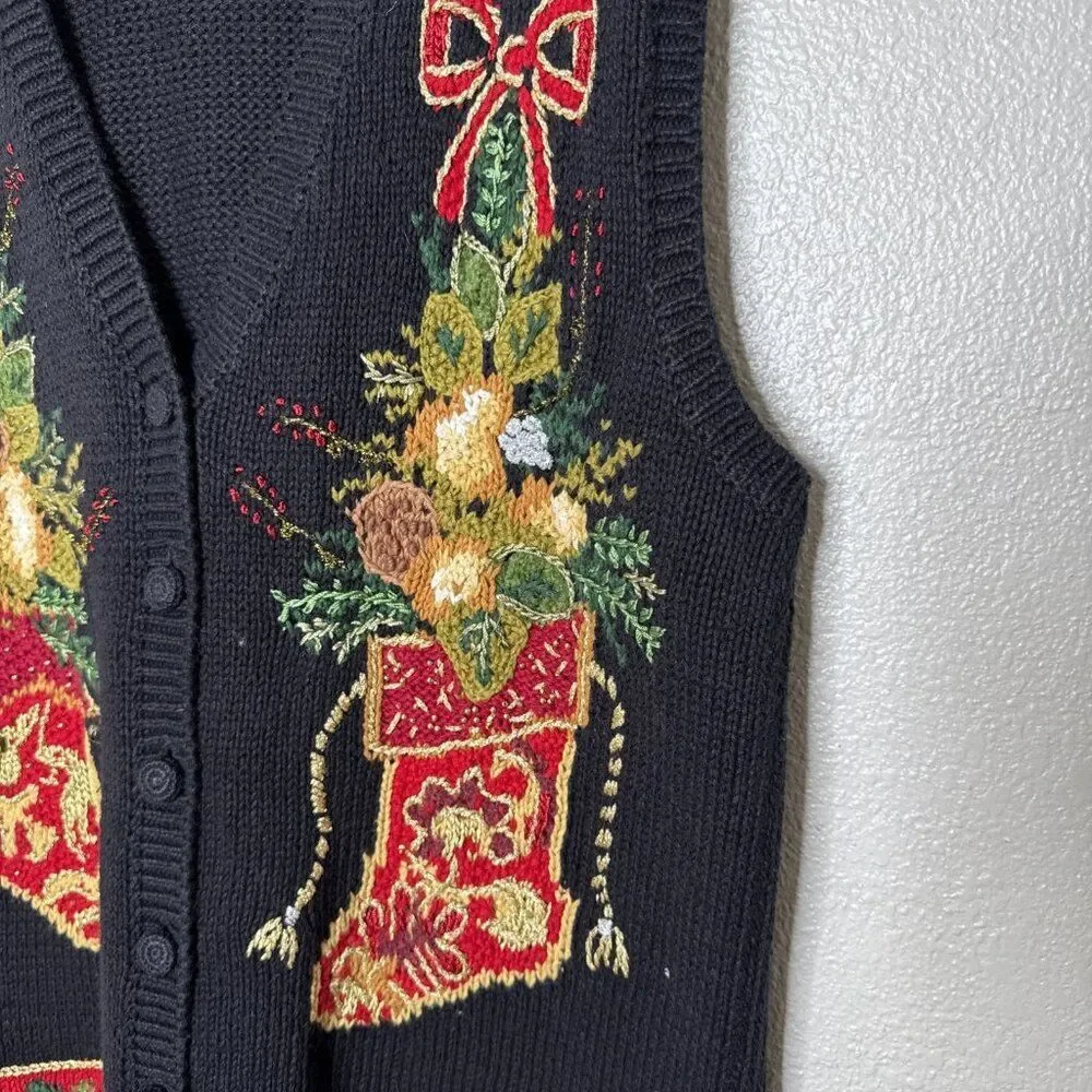 Tiara Christmas Knit Sweater Vest Stockings Black Size 14 16 Holiday Candy Canes